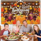 Large Thanksgiving Banner Turkey Pumpkin Maple Leaf Backdrop Party Photo Decor