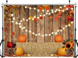7x5FT Fall Pumpkin Backdrop Wood Floor Leaves Thanksgiving Photo Background Party Decor