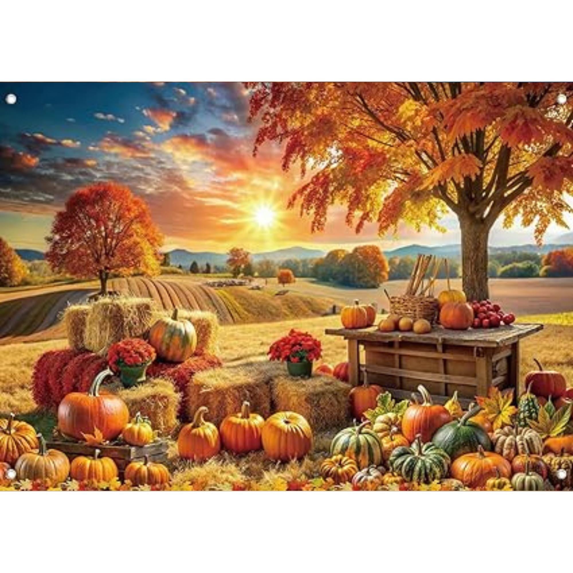 83x59 Inch Fall Backdrop Autumn Pumpkin Haystack Thanksgiving Photo Background