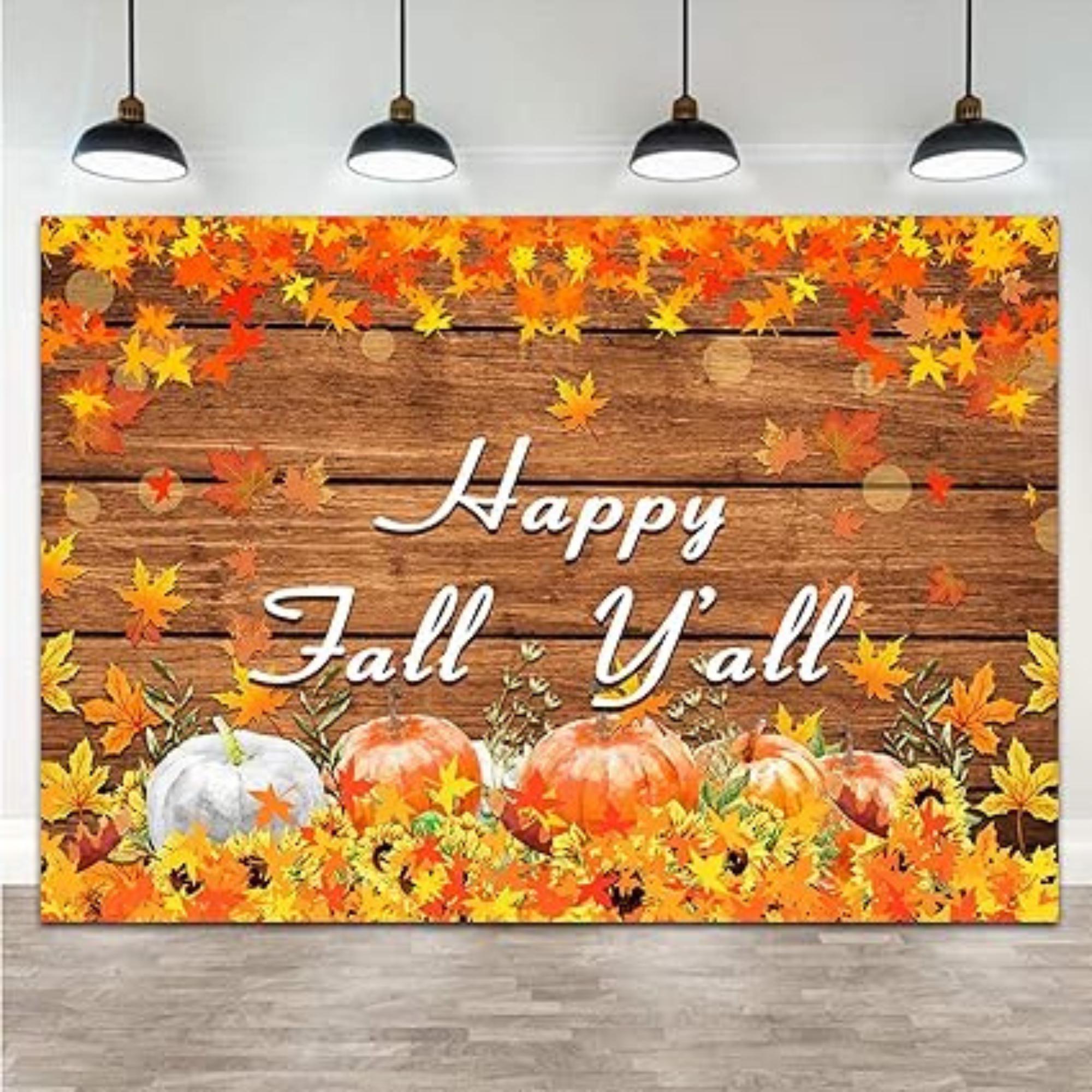 Happy Fall Yall Backdrop Pumpkin Rustic Wooden Maple Leaves 7x5FT Thanksgiving Photo Background