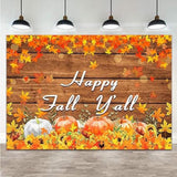 Happy Fall Yall Backdrop Pumpkin Rustic Wooden Maple Leaves 7x5FT Thanksgiving Photo Background