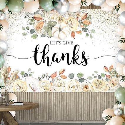 Let's Give Thanks Backdrop Boho Floral Pumpkins 7x5FT Thanksgiving Party Photo Background