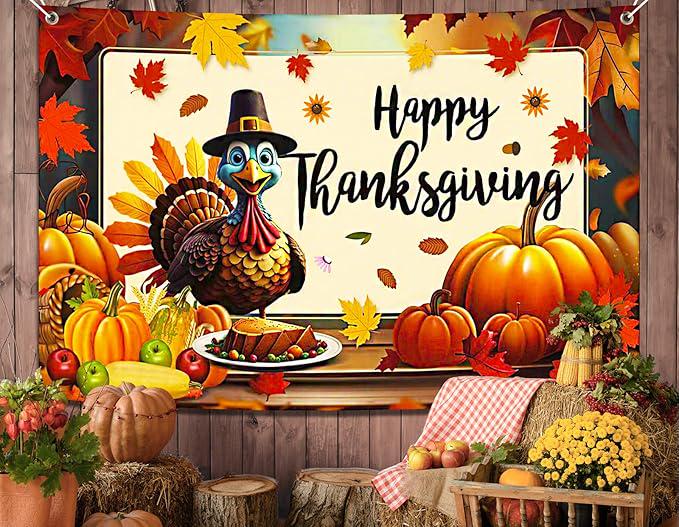 Happy Thanksgiving Backdrop 71x43 Inch Fall Photo Background Party Decorations