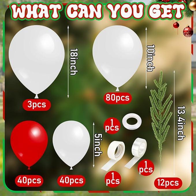 178PCS Santa Baby Shower Balloon Arch Kit Red White Balloons for Christmas Party Decor