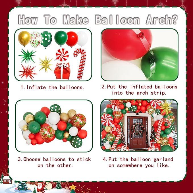Christmas Balloon Garland Kit Red Green White Gold Balloons for Holiday Party Decor