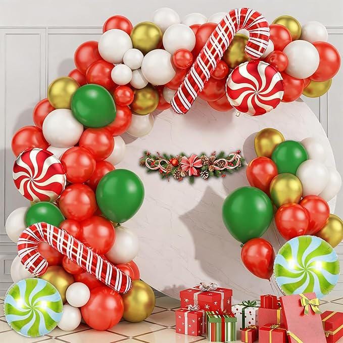 139PCS Christmas Balloon Garland Kit Red Green Gold Balloons for Holiday Party Decor