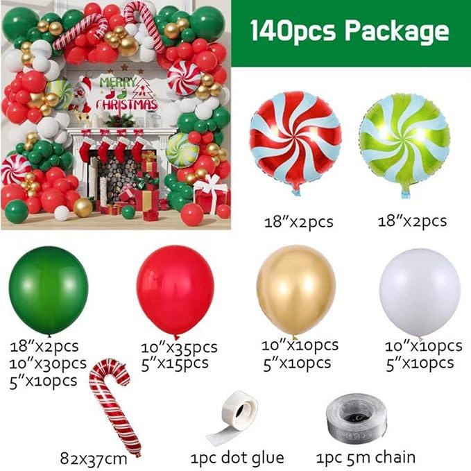 139PCS Christmas Balloon Garland Kit Red Green Gold Balloons for Holiday Party Decor