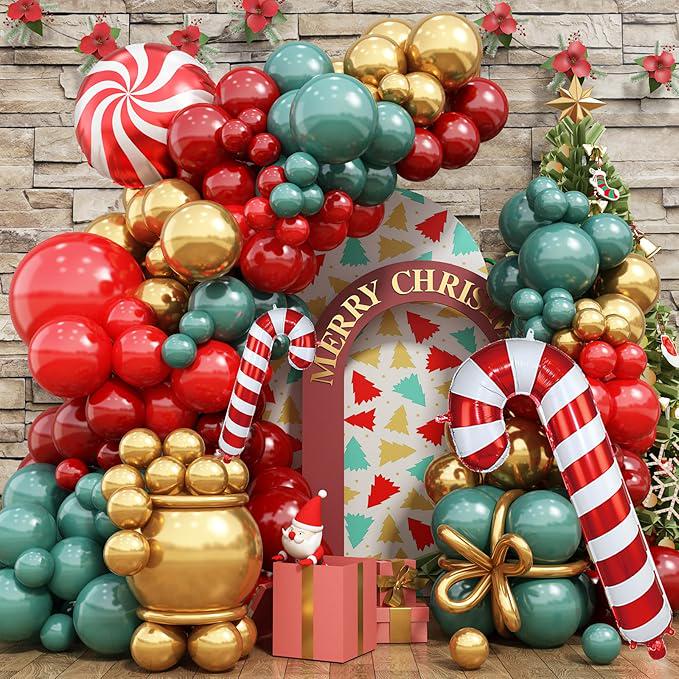 125PCS Christmas Balloon Garland Kit Dusty Red Green Gold Balloons for Holiday Decor