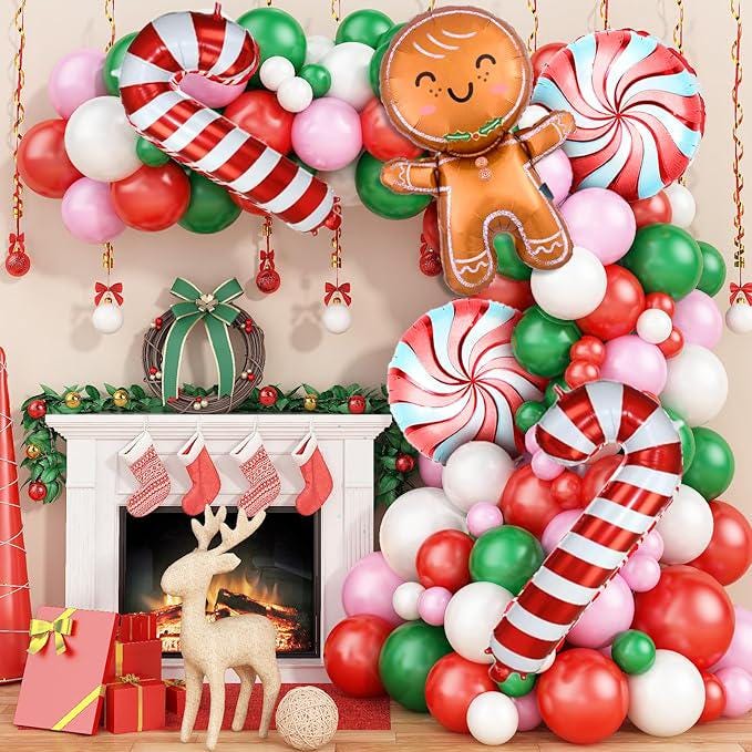 Gingerbread Man Christmas Balloon Garland Kit Red Green Pink Balloons for Holiday Decor