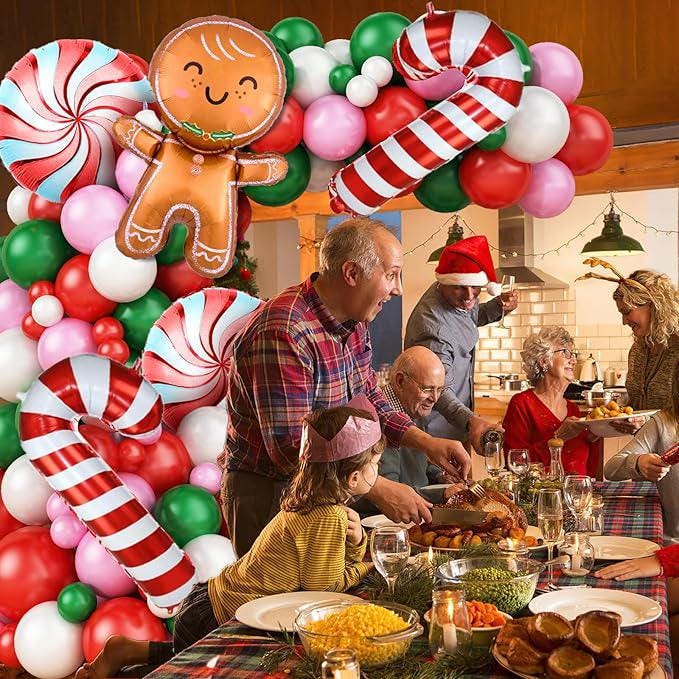 Gingerbread Man Christmas Balloon Garland Kit Red Green Pink Balloons for Holiday Decor