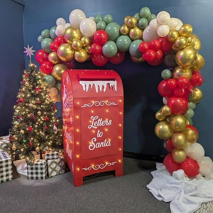 133PCS Christmas Balloon Garland Kit Retro Red Green Gold White Balloons for Holiday Decor