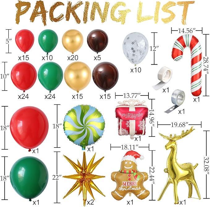 149PCS Christmas Balloon Garland Kit Red Green Gold Brown Balloons for Holiday Decor
