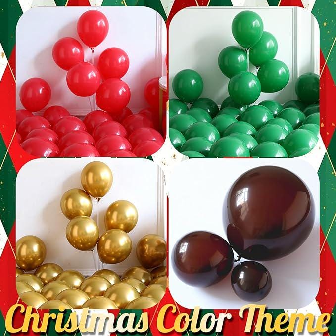 149PCS Christmas Balloon Garland Kit Red Green Gold Brown Balloons for Holiday Decor