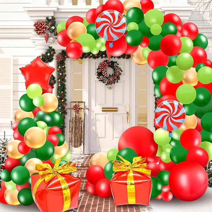 148PCS Christmas Balloon Garland Kit Red Gold Green Balloons for Holiday Party Decor