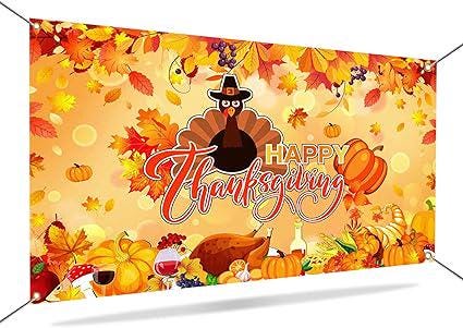 Thanksgiving Backdrop Banner Happy Thanksgiving Fall Party Decor with Maple Leaves Turkey