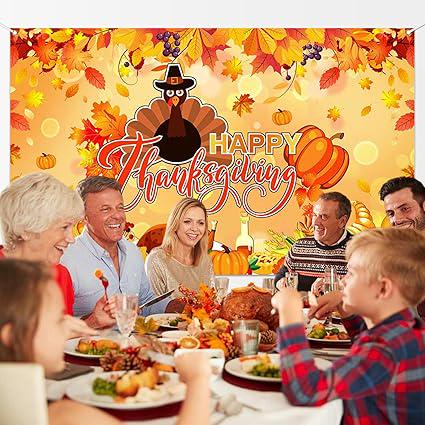Thanksgiving Backdrop Banner Happy Thanksgiving Fall Party Decor with Maple Leaves Turkey