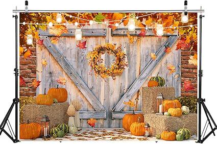Fall Photo Backdrop Farm Barn Pumpkin Thanksgiving Background for Photography 7x5FT