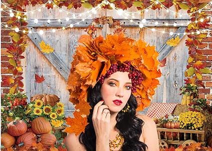 7x5ft Fall Thanksgiving Backdrop Pumpkin Harvest Barn Autumn Maple Leaves Party Photo Booth