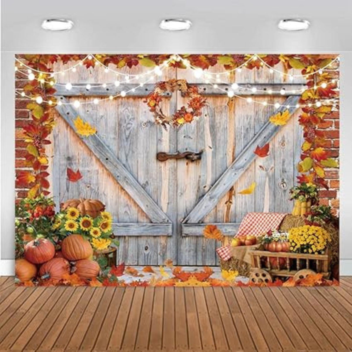 7x5ft Fall Thanksgiving Backdrop Pumpkin Harvest Barn Autumn Maple Leaves Party Photo Booth