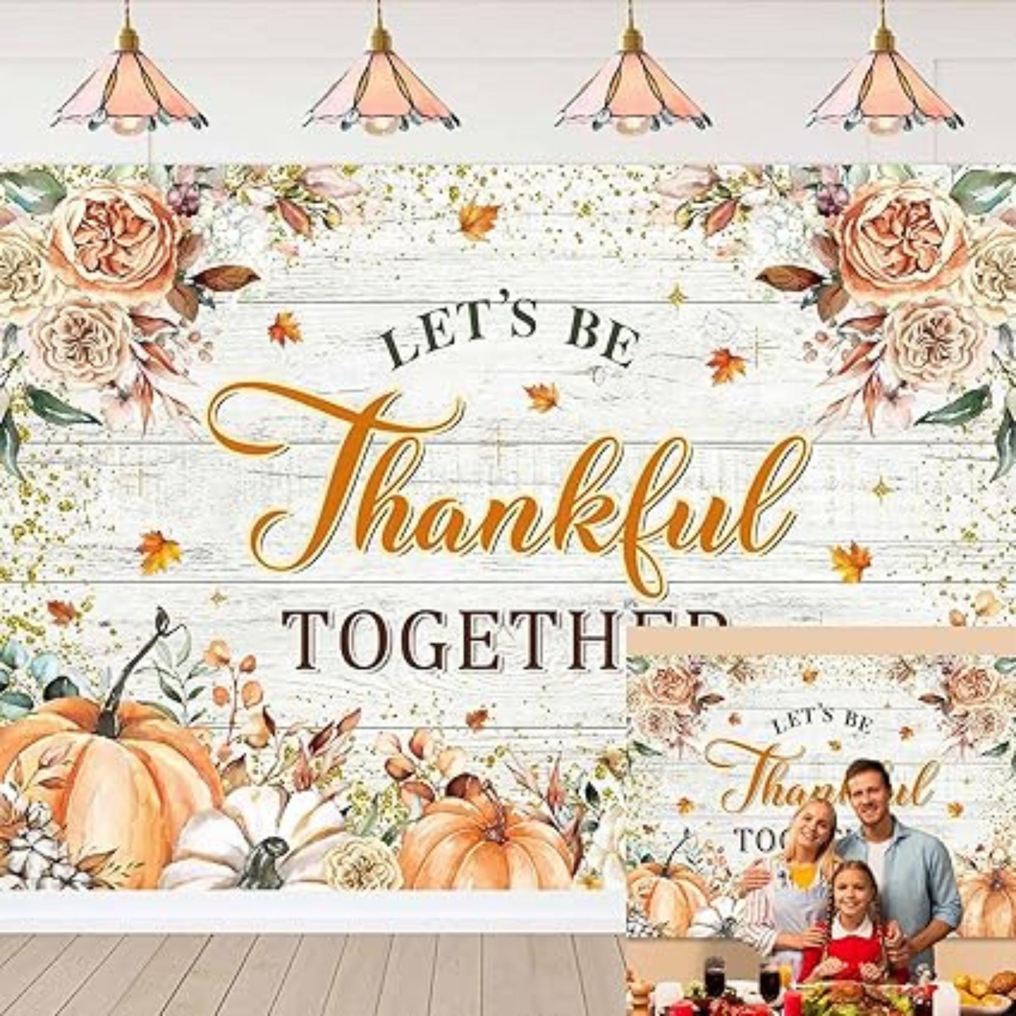 Happy Thanksgiving Backdrop Fall Boho Floral Pumpkins Friendsgiving Party Photo Props 7x5FT