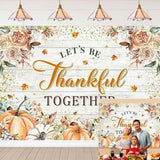 Happy Thanksgiving Backdrop Fall Boho Floral Pumpkins Friendsgiving Party Photo Props 7x5FT