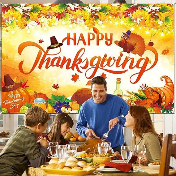 Thanksgiving Banner Backdrop Fall Decorations Turkey Friendsgiving Party Home Indoor Decor