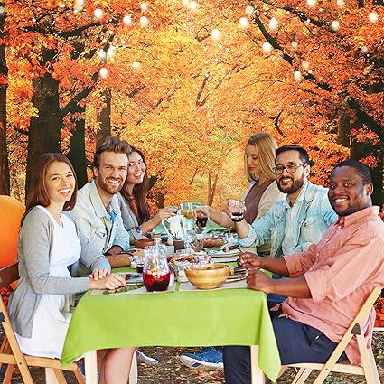 Thanksgiving Photo Backdrop Fall Autumn Forest Harvest Pumpkins Tree Leaves Party Banner 6x4FT