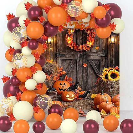 Fall Photography Backdrop Rustic Wooden Door Pumpkin Autumn Halloween Thanksgiving Farm Banner