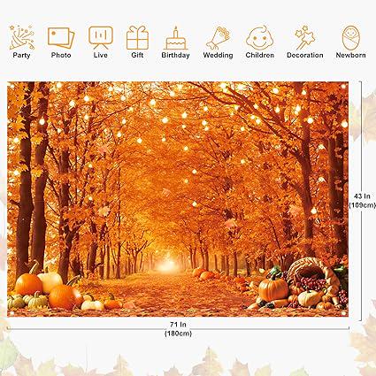 Fall Autumn Photography Backdrop Forest Maple Leaves Pumpkins Harvest Thanksgiving Party Banner