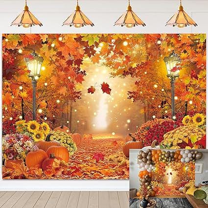 Fall Photo Backdrop Pumpkins Harvest Maple Leaves Forest Thanksgiving Party Banner 7x5FT