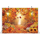 Fall Photo Backdrop Pumpkins Harvest Maple Leaves Forest Thanksgiving Party Banner 7x5FT