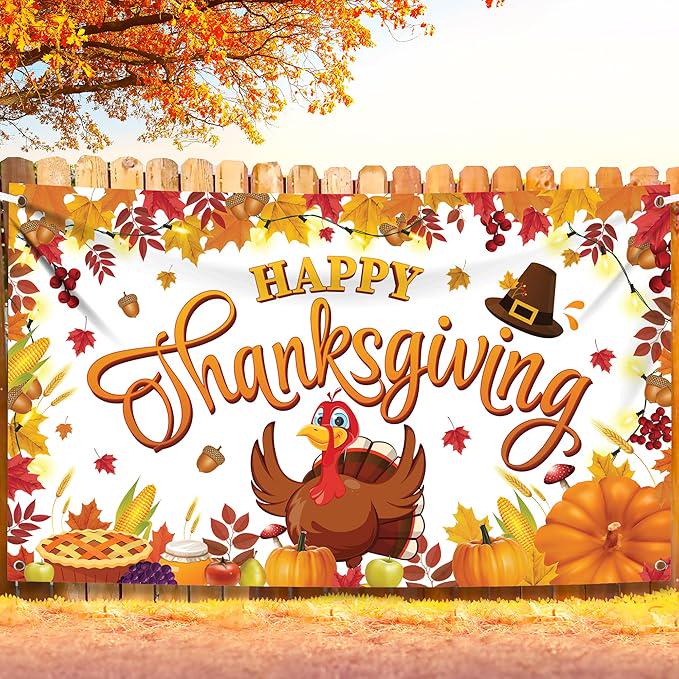 Happy Thanksgiving Banner XtraLarge 72x44 Inch Backdrop Fall Party Decorations