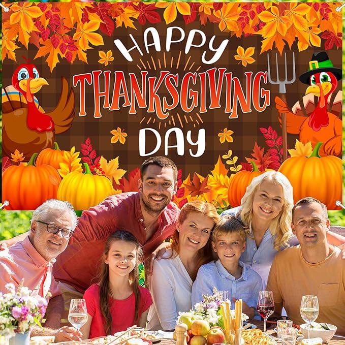 Happy Thanksgiving Banner Pumpkin Maple Turkey Backdrop Fall Party Photography Decorations