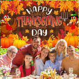 Happy Thanksgiving Banner Pumpkin Maple Turkey Backdrop Fall Party Photography Decorations