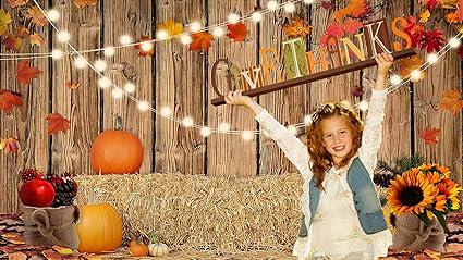 7x5ft Fall Thanksgiving Backdrop Wooden Fence Haystack Pumpkin Autumn Party Photo Background