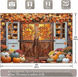 7x5ft Autumn Fall Backdrop Rustic Barn Door Pumpkins Maple Leaves Thanksgiving Party Banner
