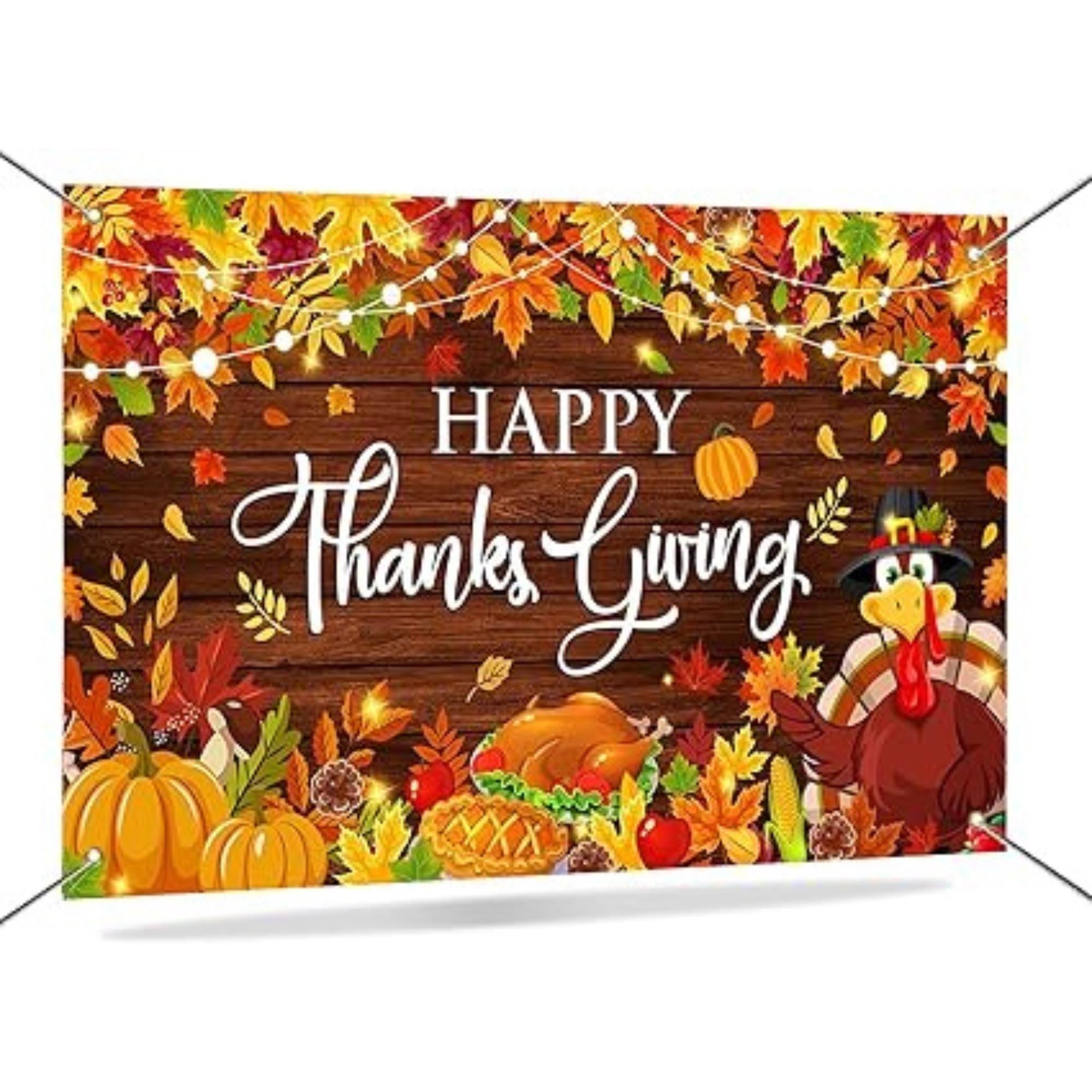 Happy Thanksgiving Banner Backdrop Fall Pumpkin Turkey Maple Leaves Friendsgiving Party 70.8x43.3 Inch