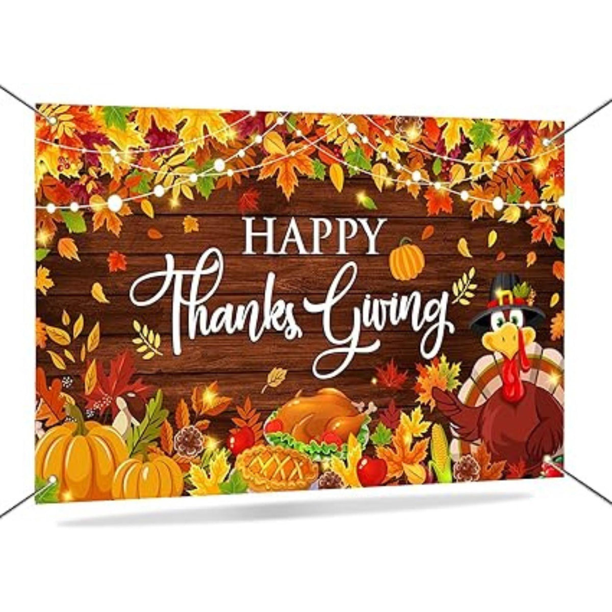 Happy Thanksgiving Banner Backdrop Fall Pumpkin Turkey Maple Leaves Friendsgiving Party 70.8x43.3 Inch