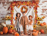 7x5ft Fall Thanksgiving Backdrop Rustic Barn Door Pumpkin Maple Wreath Haystack Sunflower