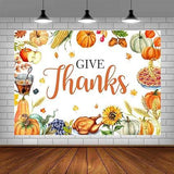 7x5ft Give Thanks Backdrop Fall Harvest Thanksgiving Pumpkins Fruits Turkey Photo Banner
