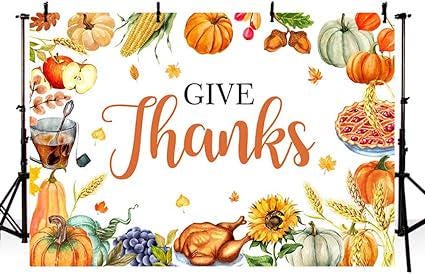 7x5ft Give Thanks Backdrop Fall Harvest Thanksgiving Pumpkins Fruits Turkey Photo Banner