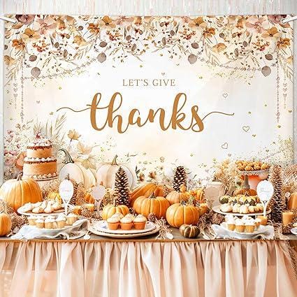 6x3.6ft Lets Give Thanks Backdrop Happy Thanksgiving Wildflower Pumpkin Friendsgiving Party Banner
