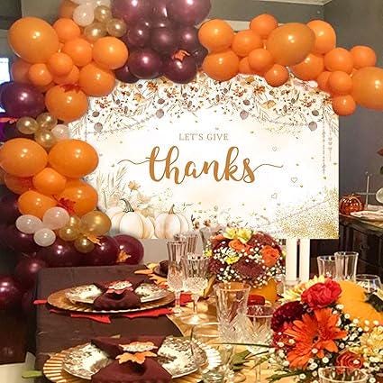 6x3.6ft Lets Give Thanks Backdrop Happy Thanksgiving Wildflower Pumpkin Friendsgiving Party Banner