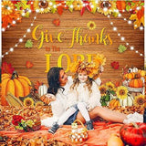 Give Thanks to The Lord Christian Thanksgiving Backdrop Autumn Pumpkins Leaves Decor