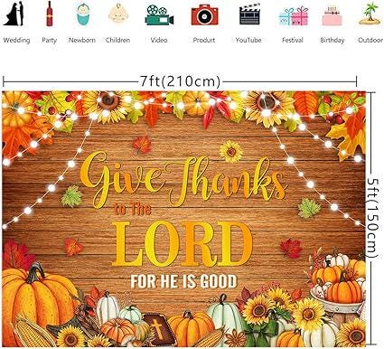 Give Thanks to The Lord Christian Thanksgiving Backdrop Autumn Pumpkins Leaves Decor