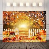 7x5ft Fall Thanksgiving Photo Backdrop Autumn Forest Scene with Pumpkins