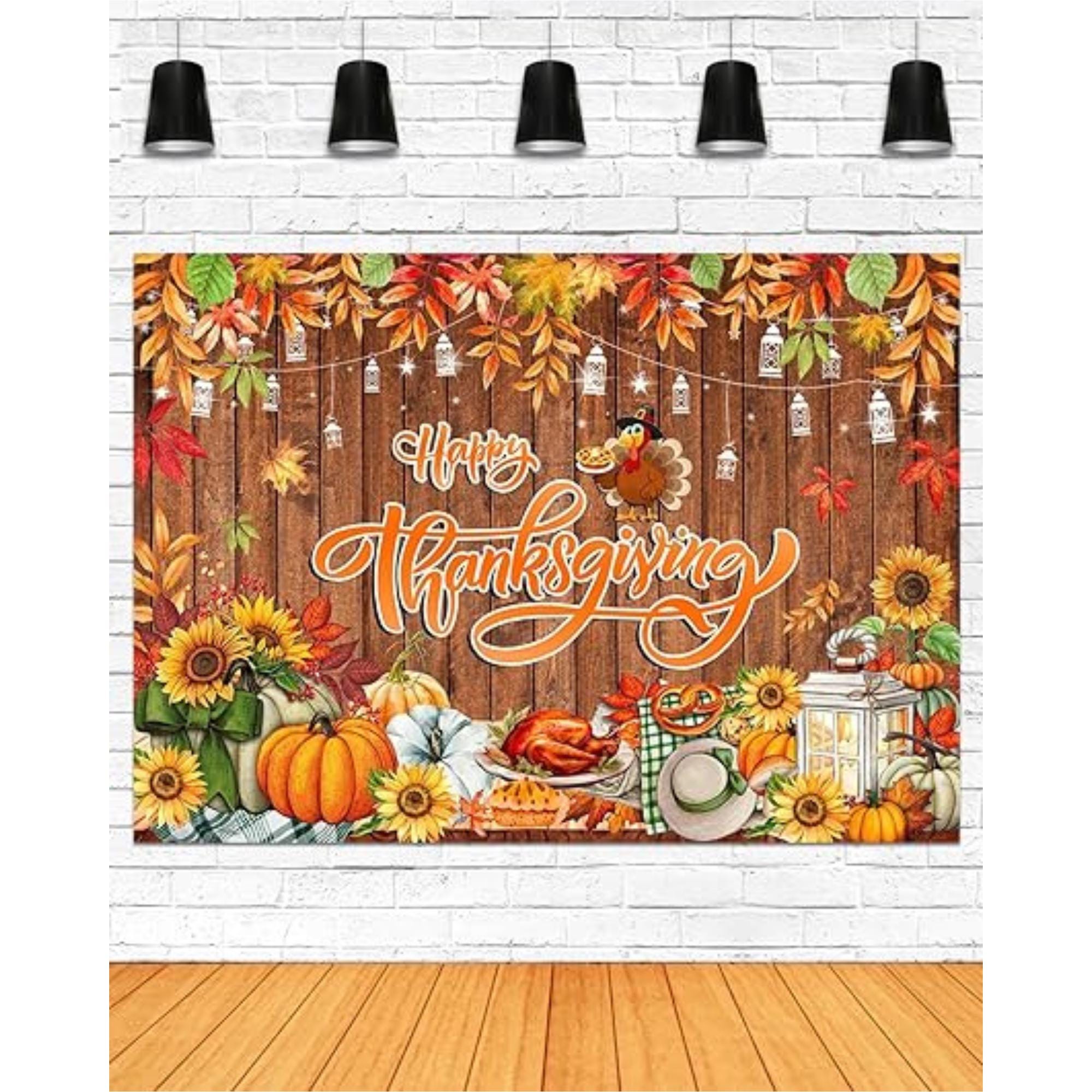 7x5ft Happy Thanksgiving Backdrop Fall Harvest Maple Leaves Turkey Autumn Photo Banner