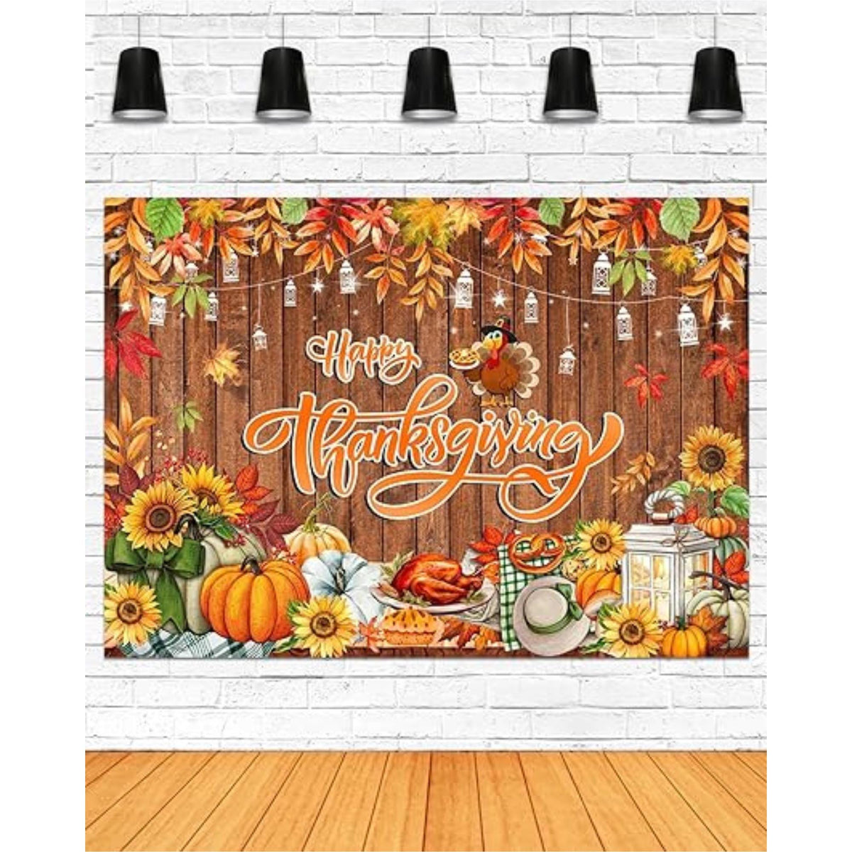 7x5ft Happy Thanksgiving Backdrop Fall Harvest Maple Leaves Turkey Autumn Photo Banner