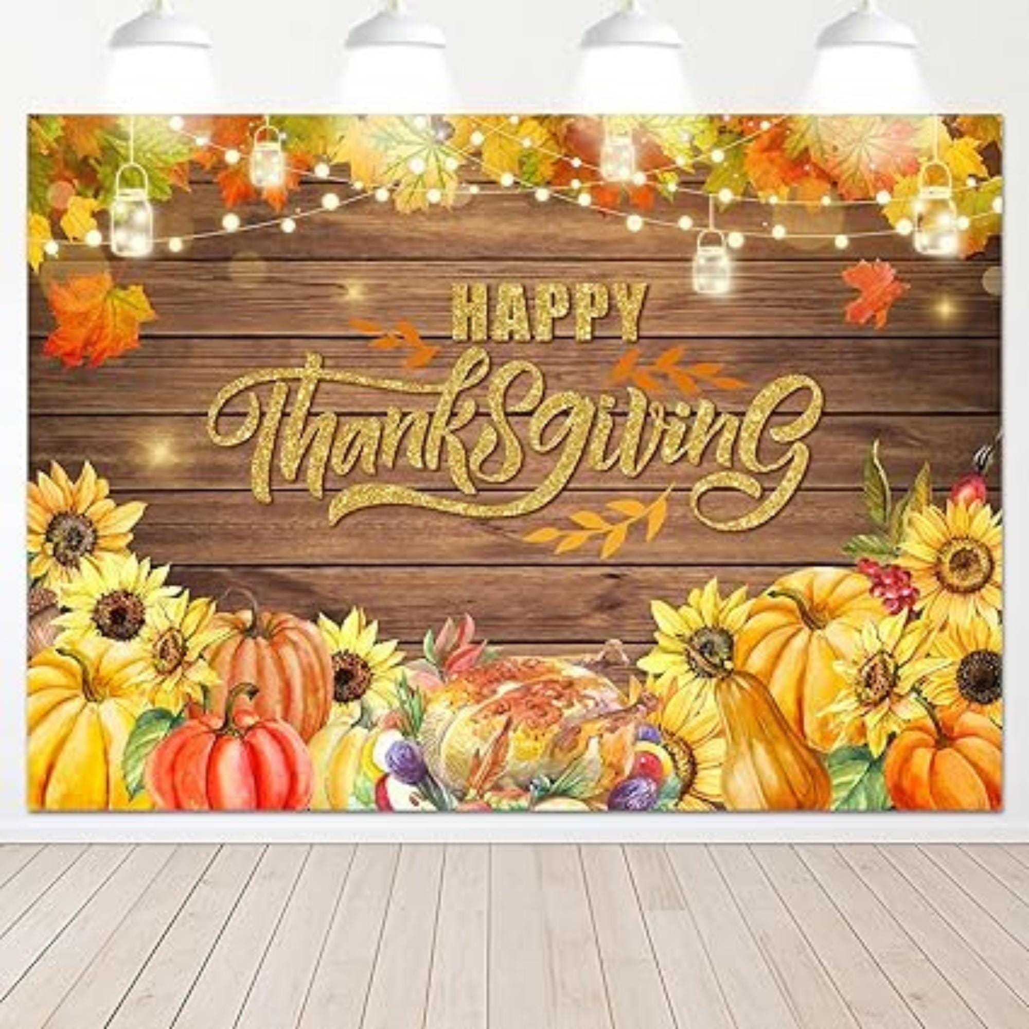 7x5ft Happy Thanksgiving Backdrop Maple Leaves Pumpkin Turkey Autumn Harvest Party Banner