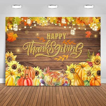 7x5ft Happy Thanksgiving Backdrop Maple Leaves Pumpkin Turkey Autumn Harvest Party Banner